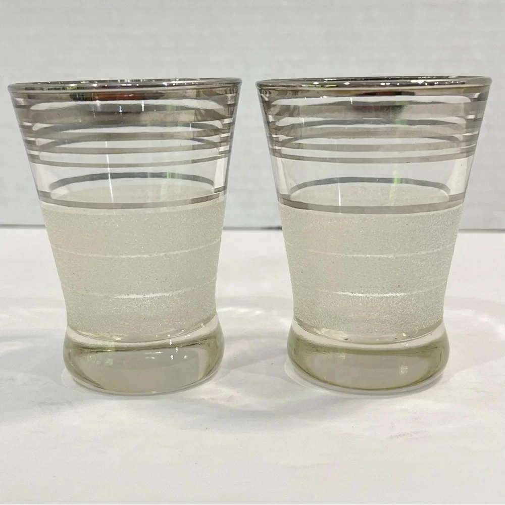 West Virginia Glass Frost Nip Platinum Cocktail Cordial Glasses Vintage Set of 2